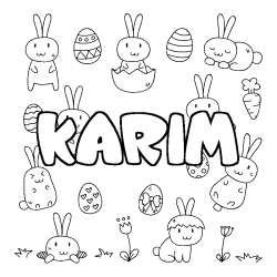 Coloriage prénom KARIM - décor Paques