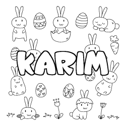 Coloriage pr&eacute;nom KARIM - d&eacute;cor Paques