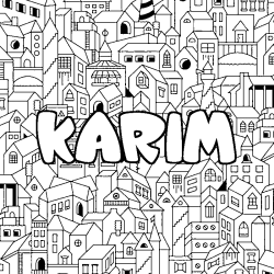 Coloriage pr&eacute;nom KARIM - d&eacute;cor Ville