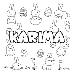 Coloriage prénom KARIMA - décor Paques