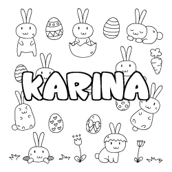 Coloriage pr&eacute;nom KARINA - d&eacute;cor Paques