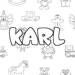 Coloriage prénom KARL - décor Jouets