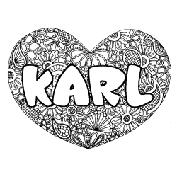Coloriage pr&eacute;nom KARL - d&eacute;cor Mandala coeur