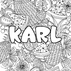 Coloriage pr&eacute;nom KARL - d&eacute;cor Mandala fruits