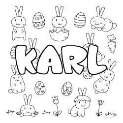 Coloriage prénom KARL - décor Paques