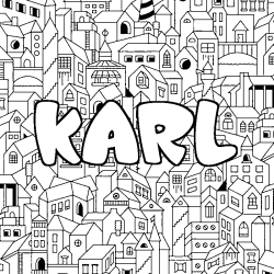 Coloriage prénom KARL - décor Ville