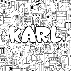 Coloriage pr&eacute;nom KARL - d&eacute;cor Ville