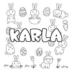 Coloriage pr&eacute;nom KARLA - d&eacute;cor Paques