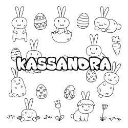Coloriage prénom KASSANDRA - décor Paques
