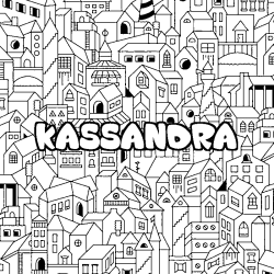 Coloriage prénom KASSANDRA - décor Ville