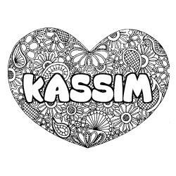 Coloriage pr&eacute;nom KASSIM - d&eacute;cor Mandala coeur