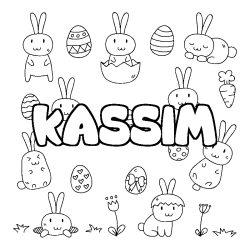 Coloriage prénom KASSIM - décor Paques