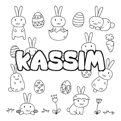 Coloriage pr&eacute;nom KASSIM - d&eacute;cor Paques