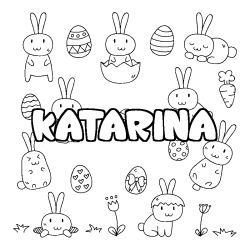 Coloriage pr&eacute;nom KATARINA - d&eacute;cor Paques