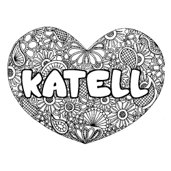 Coloriage prénom KATELL - décor Mandala coeur