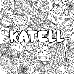 Coloriage prénom KATELL - décor Mandala fruits