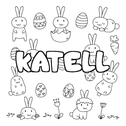 Coloriage prénom KATELL - décor Paques