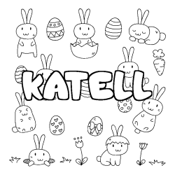 Coloriage pr&eacute;nom KATELL - d&eacute;cor Paques