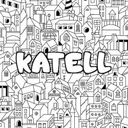 Coloriage prénom KATELL - décor Ville