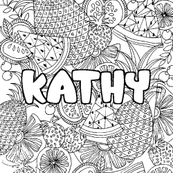 Coloriage prénom KATHY - décor Mandala fruits