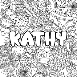 Coloriage pr&eacute;nom KATHY - d&eacute;cor Mandala fruits