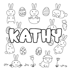 Coloriage prénom KATHY - décor Paques