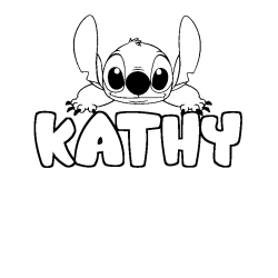 Coloriage prénom KATHY - décor Stitch