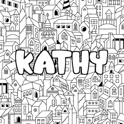 Coloriage pr&eacute;nom KATHY - d&eacute;cor Ville