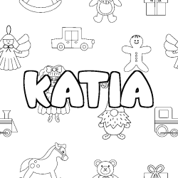 Coloriage prénom KATIA - décor Jouets