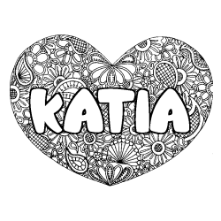 Coloriage prénom KATIA - décor Mandala coeur