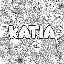 Coloriage prénom KATIA - décor Mandala fruits