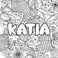 Coloriage pr&eacute;nom KATIA - d&eacute;cor Mandala fruits