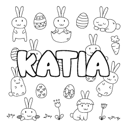 Coloriage prénom KATIA - décor Paques