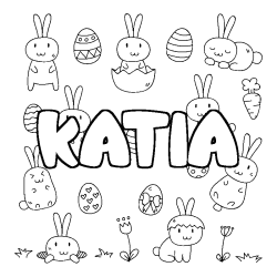 Coloriage pr&eacute;nom KATIA - d&eacute;cor Paques