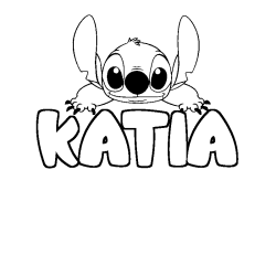 Coloriage prénom KATIA - décor Stitch