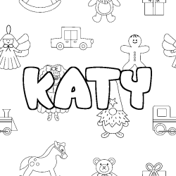Coloriage pr&eacute;nom KATY - d&eacute;cor Jouets