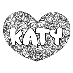 Coloriage pr&eacute;nom KATY - d&eacute;cor Mandala coeur