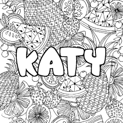 Coloriage prénom KATY - décor Mandala fruits