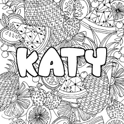 Coloriage pr&eacute;nom KATY - d&eacute;cor Mandala fruits