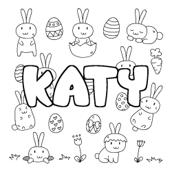 Coloriage prénom KATY - décor Paques
