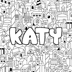 Coloriage pr&eacute;nom KATY - d&eacute;cor Ville