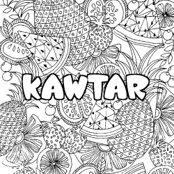Coloriage pr&eacute;nom KAWTAR - d&eacute;cor Mandala fruits
