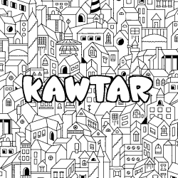 Coloriage pr&eacute;nom KAWTAR - d&eacute;cor Ville