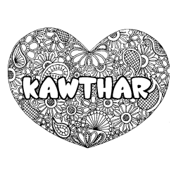 Coloriage pr&eacute;nom KAWTHAR - d&eacute;cor Mandala coeur
