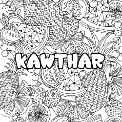 Coloriage prénom KAWTHAR - décor Mandala fruits