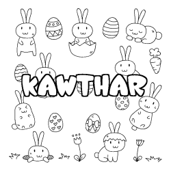 Coloriage prénom KAWTHAR - décor Paques