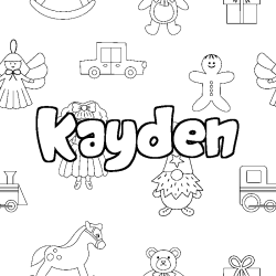 Coloriage prénom KAYDEN - décor Jouets