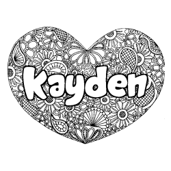 Coloriage prénom KAYDEN - décor Mandala coeur