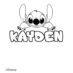 Coloriage pr&eacute;nom KAYDEN - d&eacute;cor Stitch