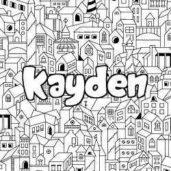 Coloriage prénom KAYDEN - décor Ville